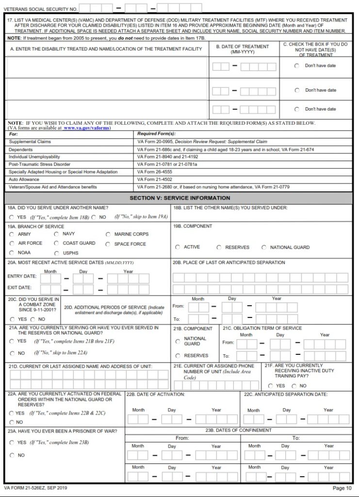 VA Form 21-526EZ – Application for Disability Compensation and Related ...