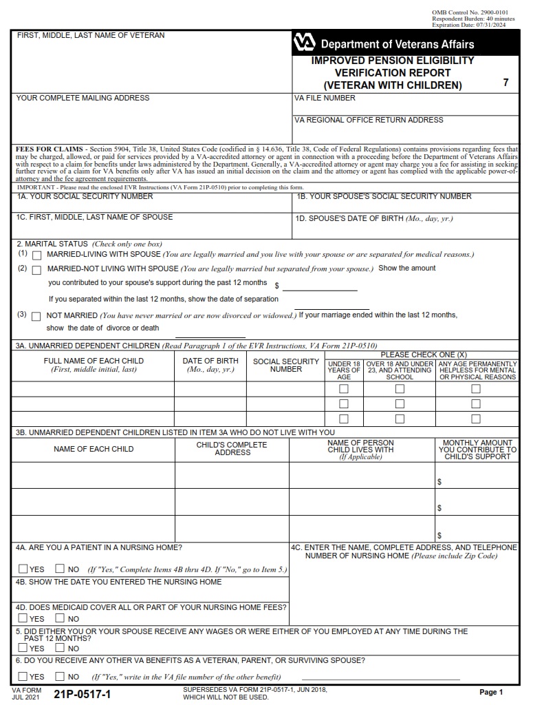 VA Form 21P-0517-1 - Page 1