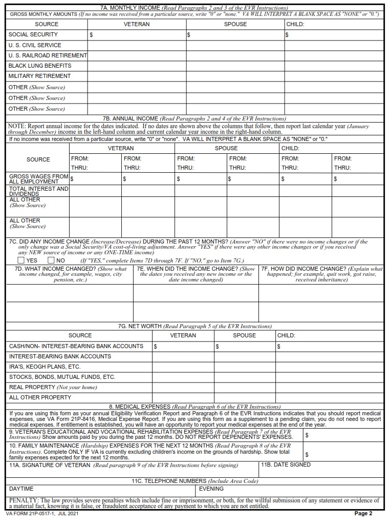 VA Form 21P-0517-1 - Page 2