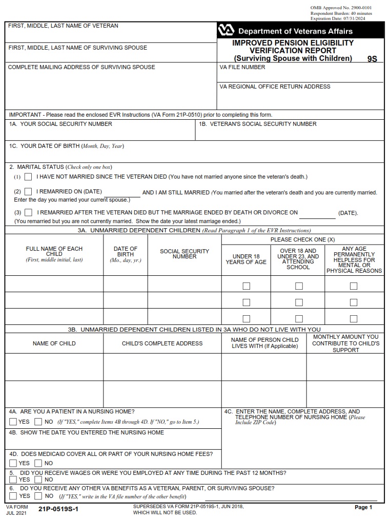 VA Form 21P-0519s-1 - Page 1