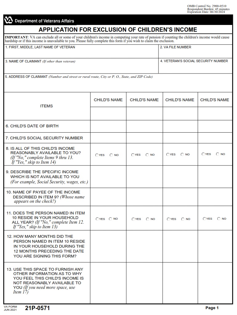 VA Form 21P-0571 - Page 1