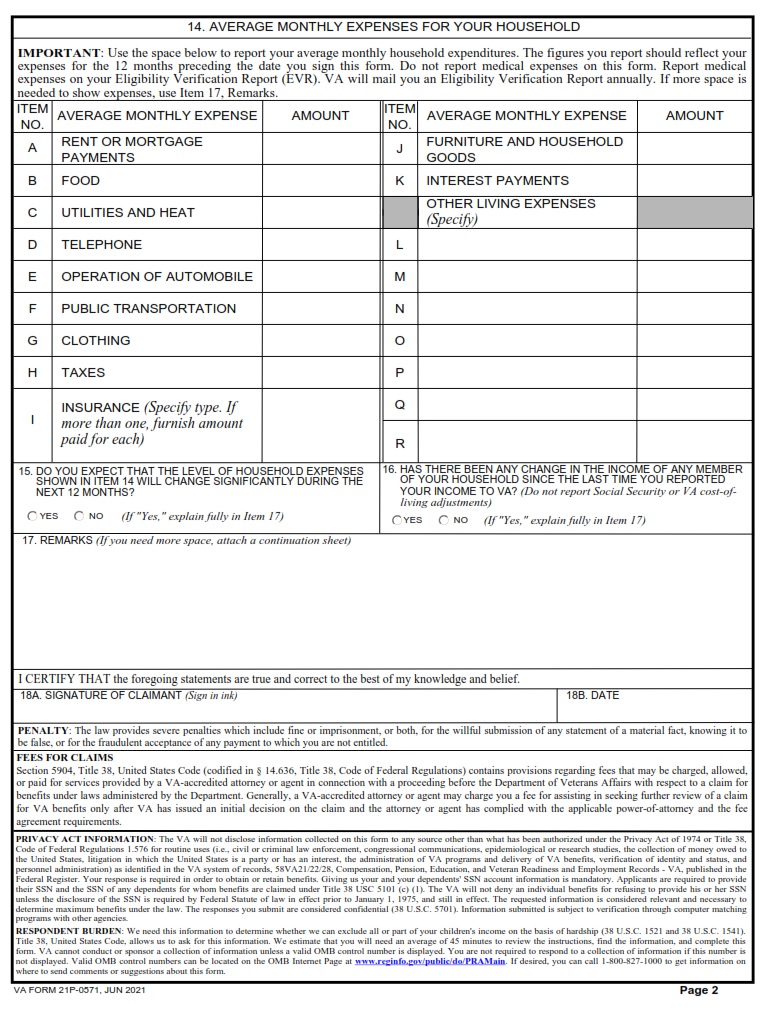 VA Form 21P-0571 - Page 2