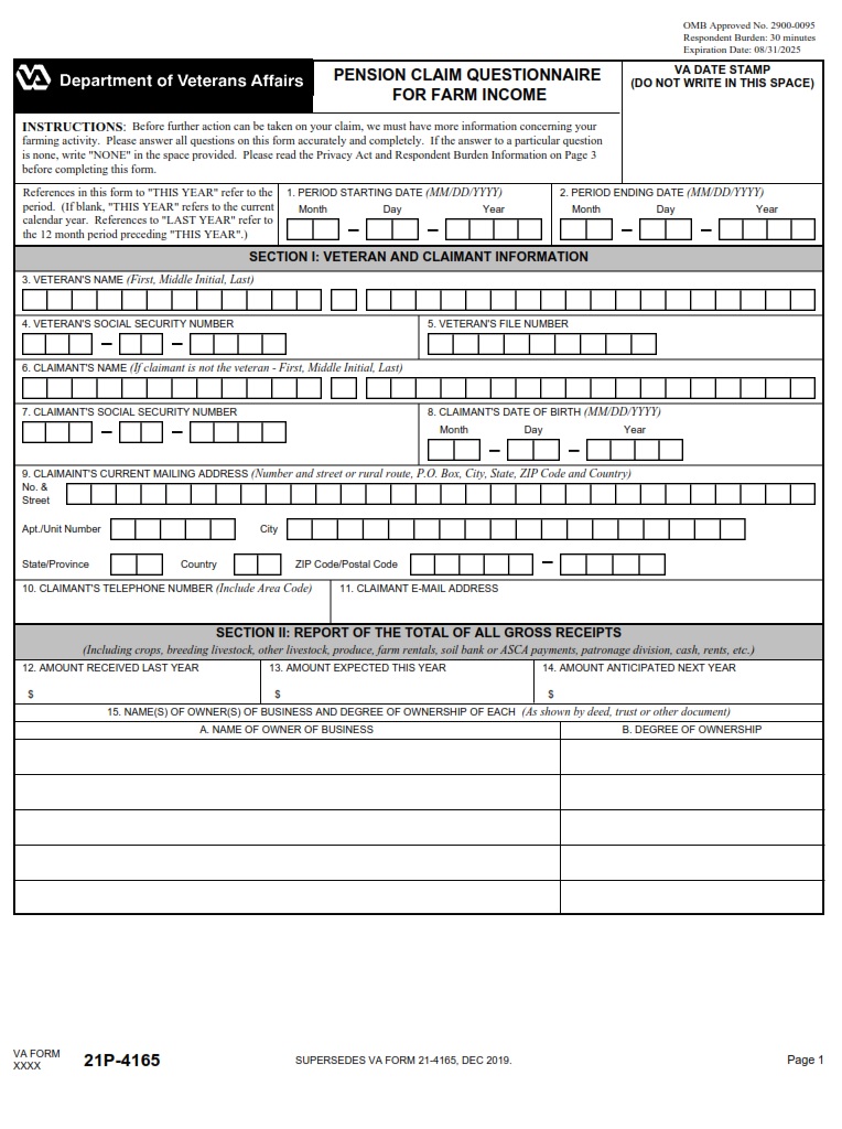 VA Form 21P-4165 - Page 1