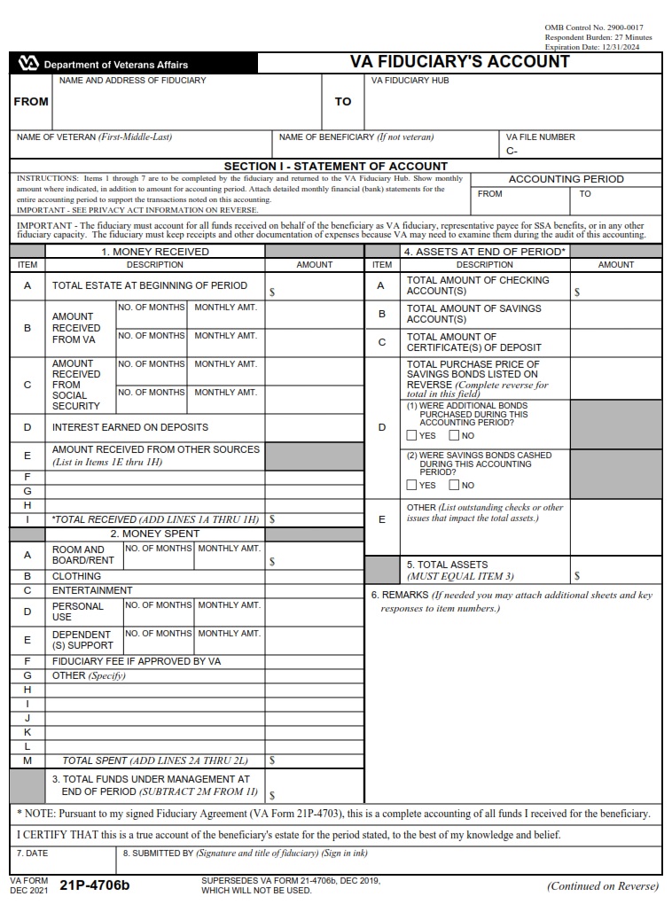 VA Form 21P-4706b - Page 1