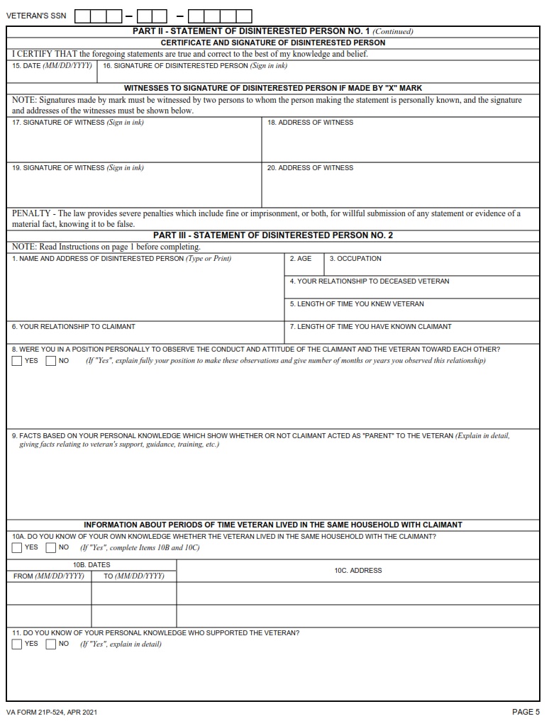VA Form 21P-524 - Page 5