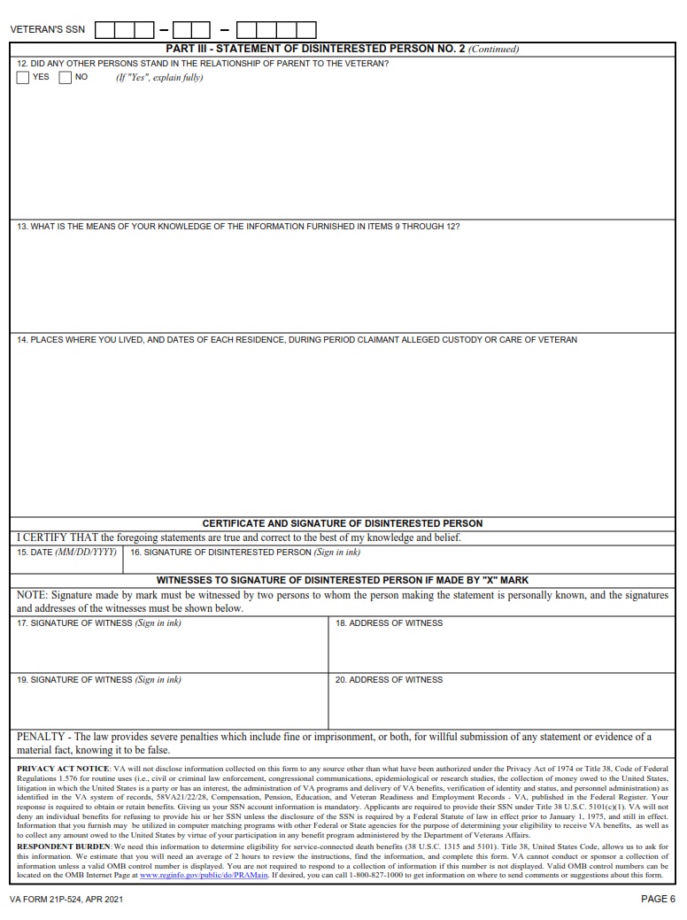 VA Form 21P-524 - Page 6