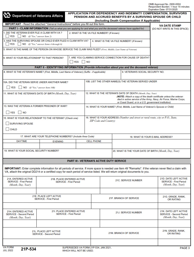 VA Form 21P-534 - Page 1