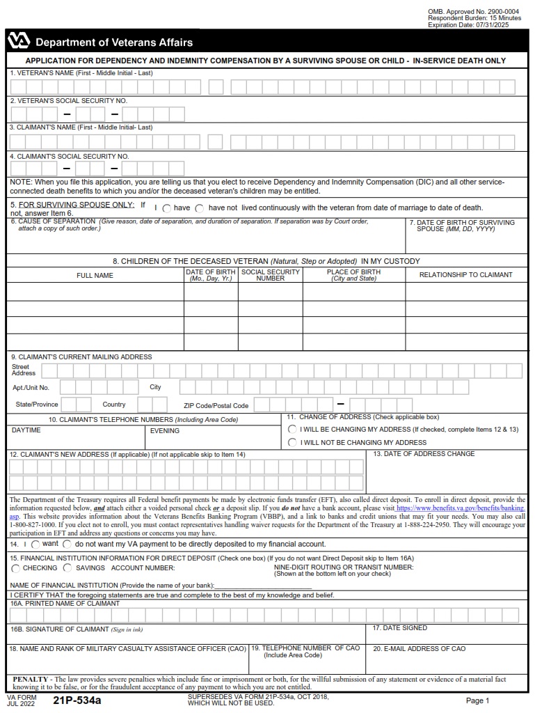 VA Form 21P-534a - Page 1