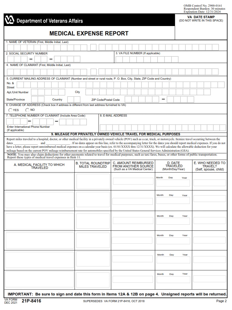 VA Form 21P-8416 - Page 1