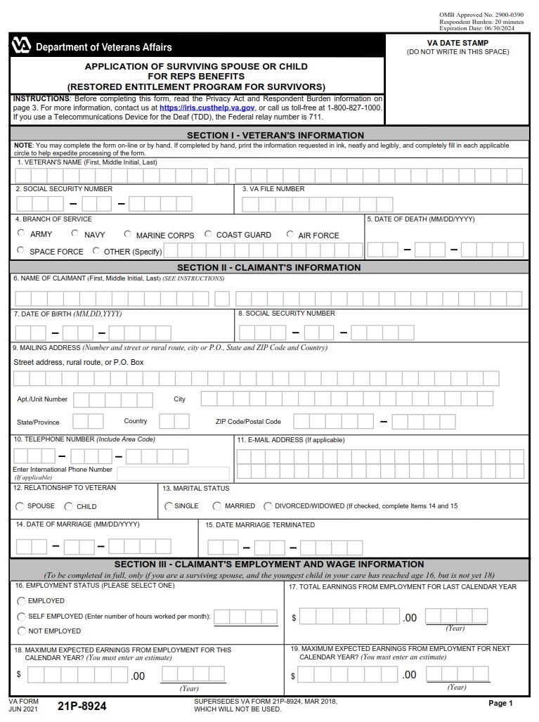 VA Form 21P-8924 - Page 1