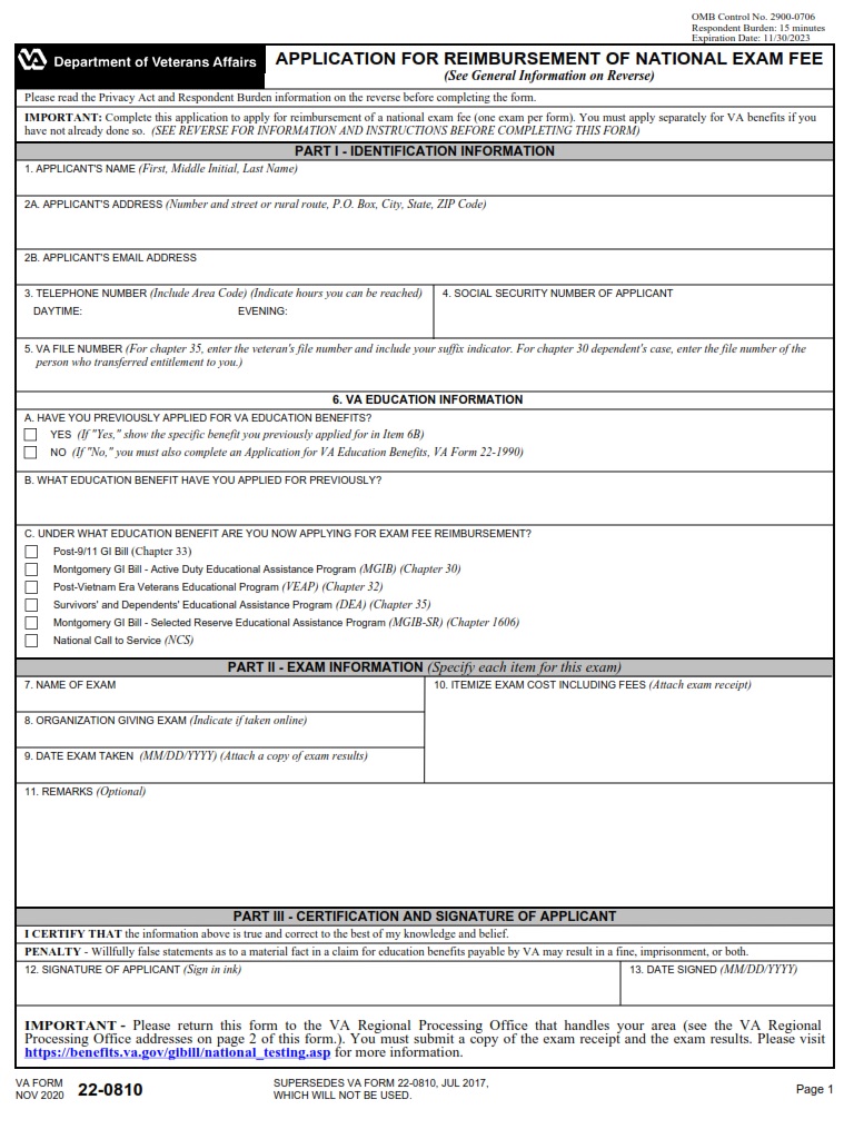 VA Form 22-0810