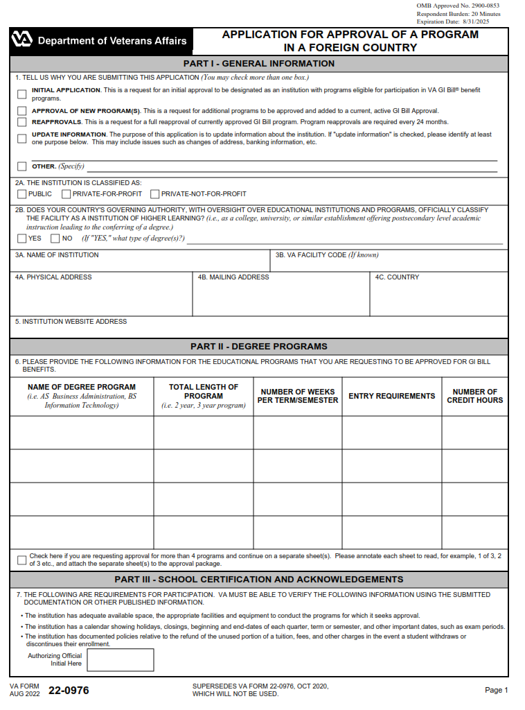 VA Form 22-0976 - Page 1