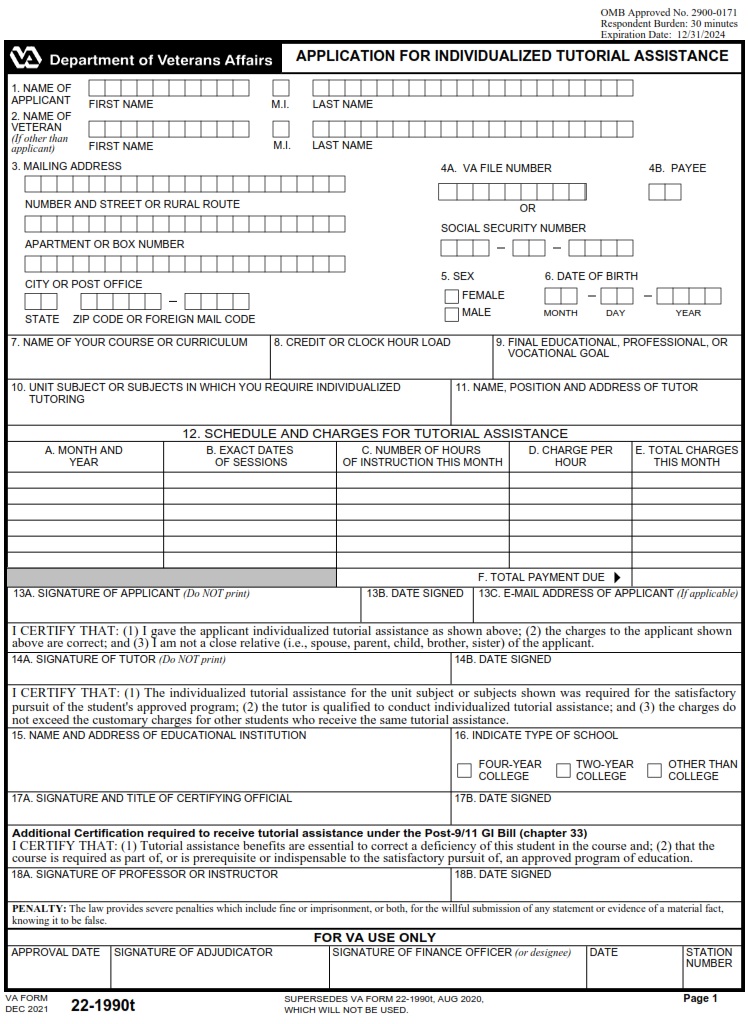 VA Form 22-1990t