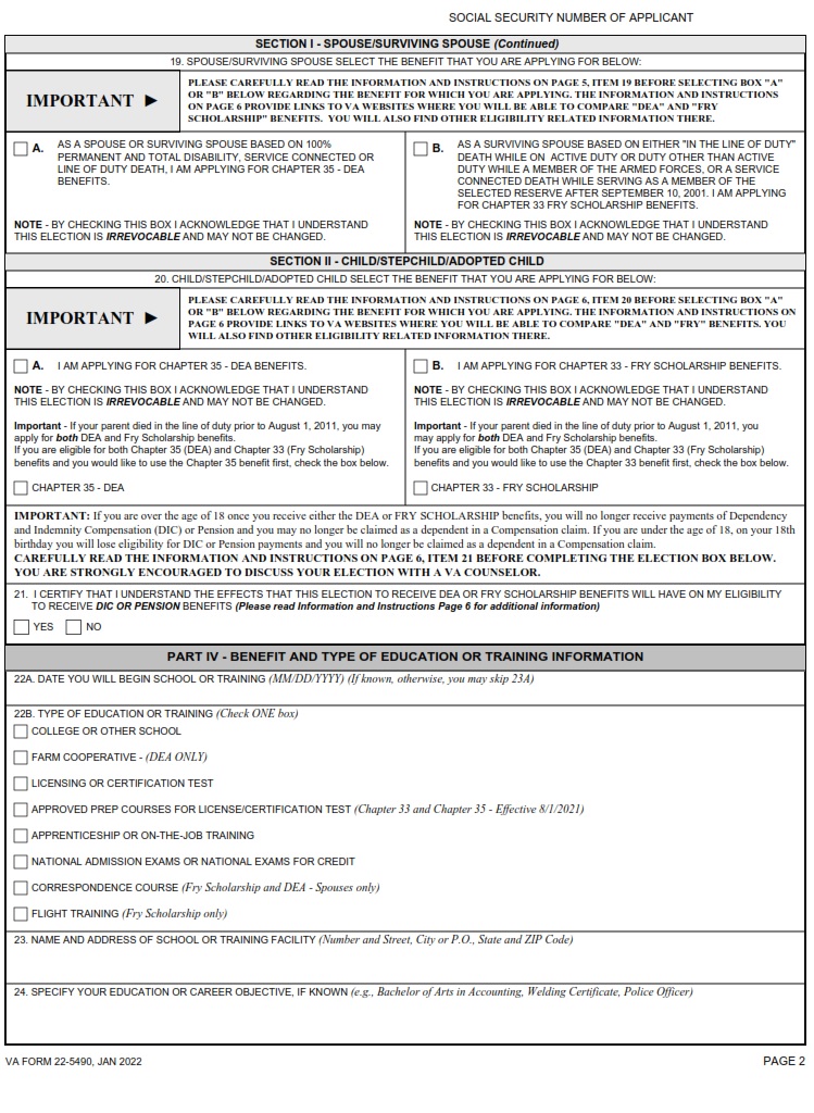 VA Form 22 5490 Dependents Application For VA Education Benefits VA Forms