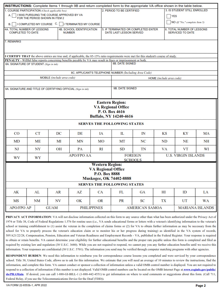 VA Form 22-6553b-1 - Page 2