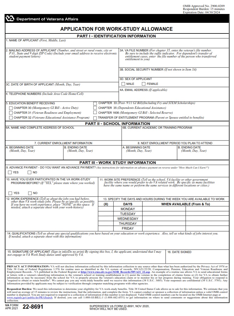VA Form 22-8691