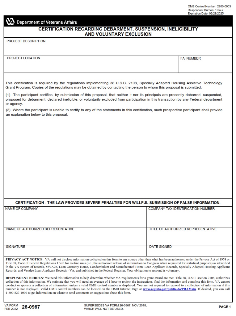 VA Form 26-0967 - Page 1