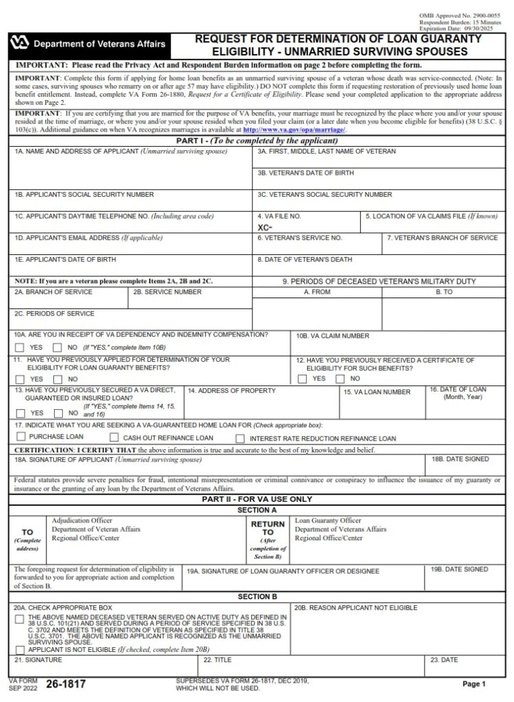 VA Form 26-1817 – Request for Determination of Loan Guaranty ...