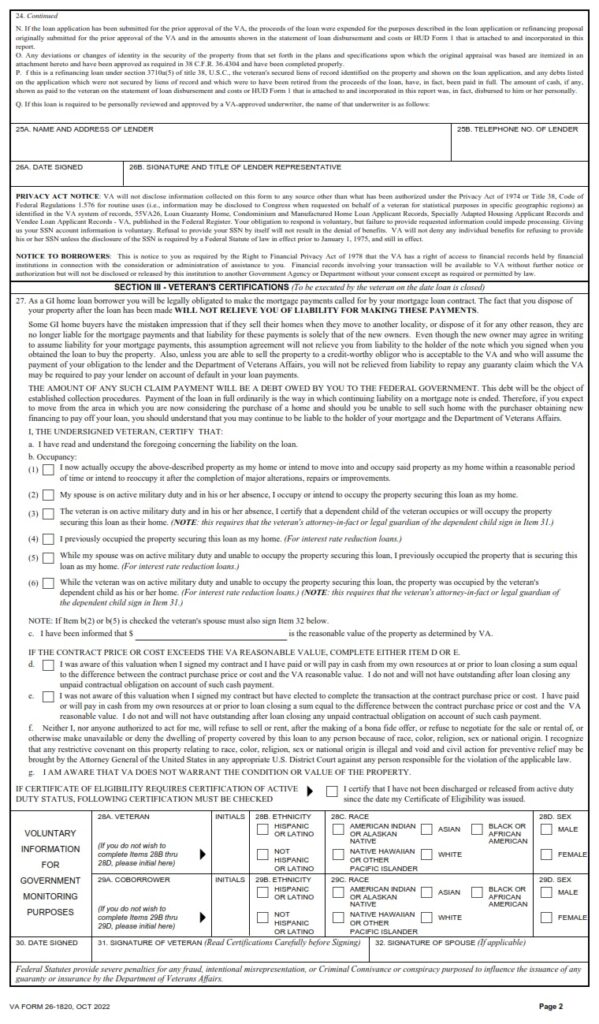 VA Form 26-1820 – Report and Certification of Loan Disbursement - VA Forms