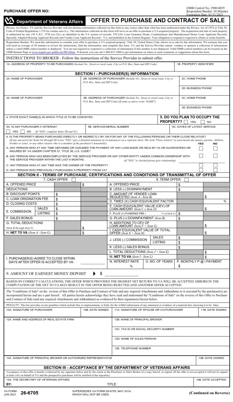 VA Form 26-6705