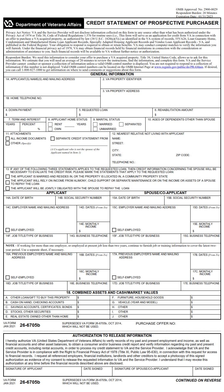 VA Form 26-6705b - Page 1