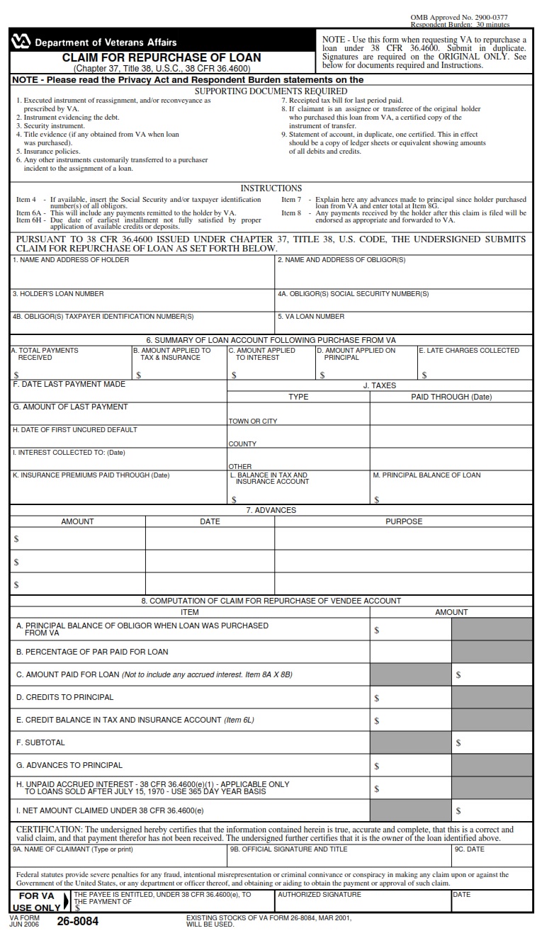 VA Form 26-8084