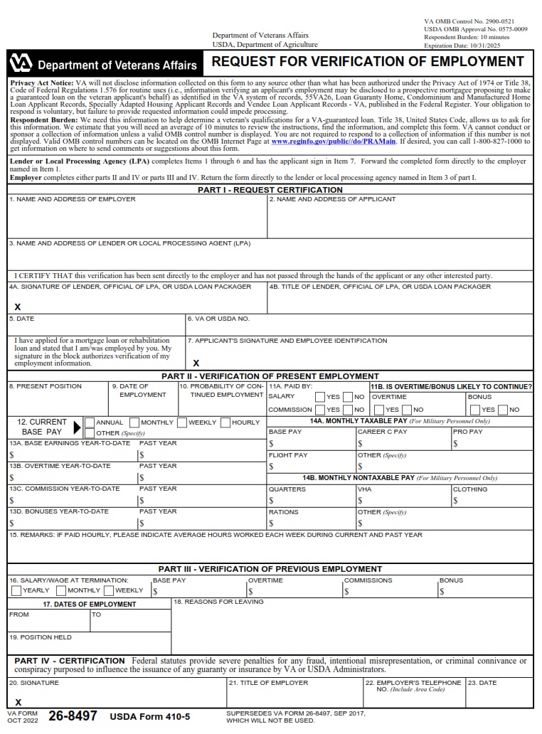 VA Form 26-8497