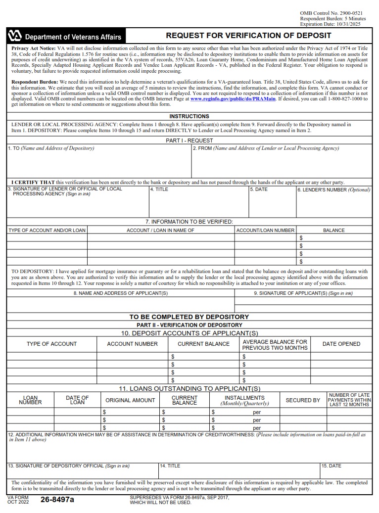 VA Form 26-8497a