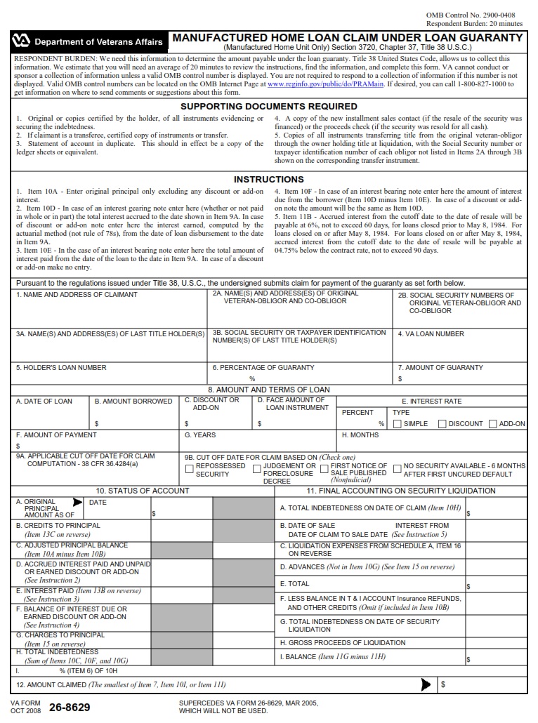 VA Form 26-8629 - Page 1