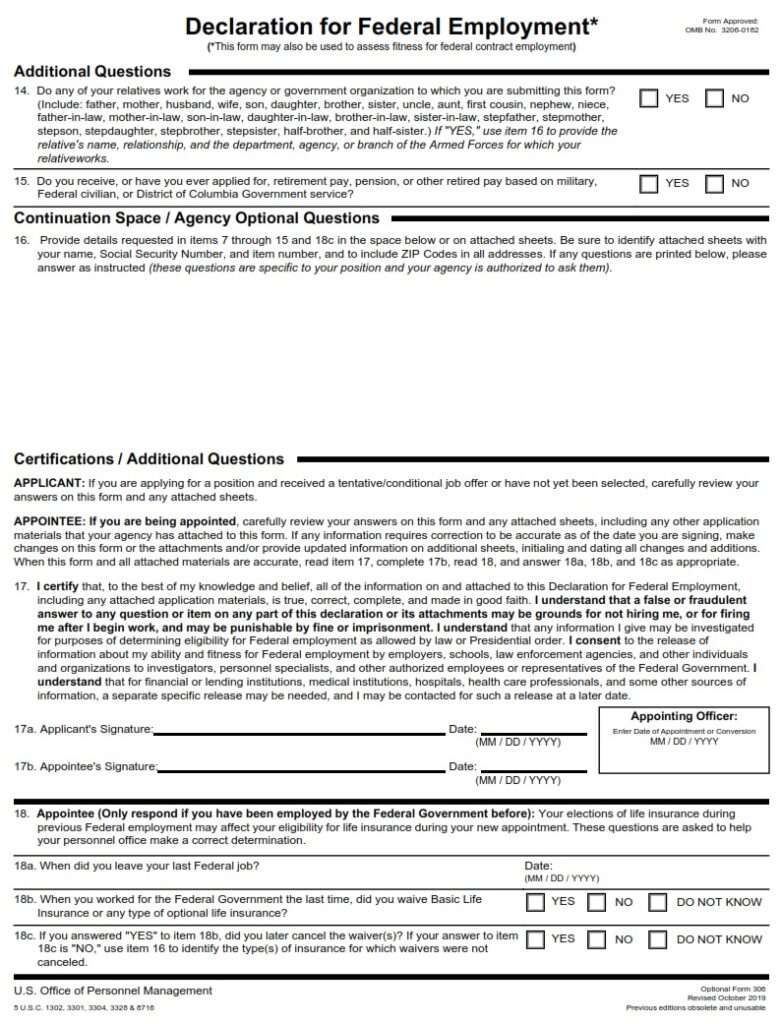 VA Form OF-306 – Declaration for Federal Employment - VA Forms