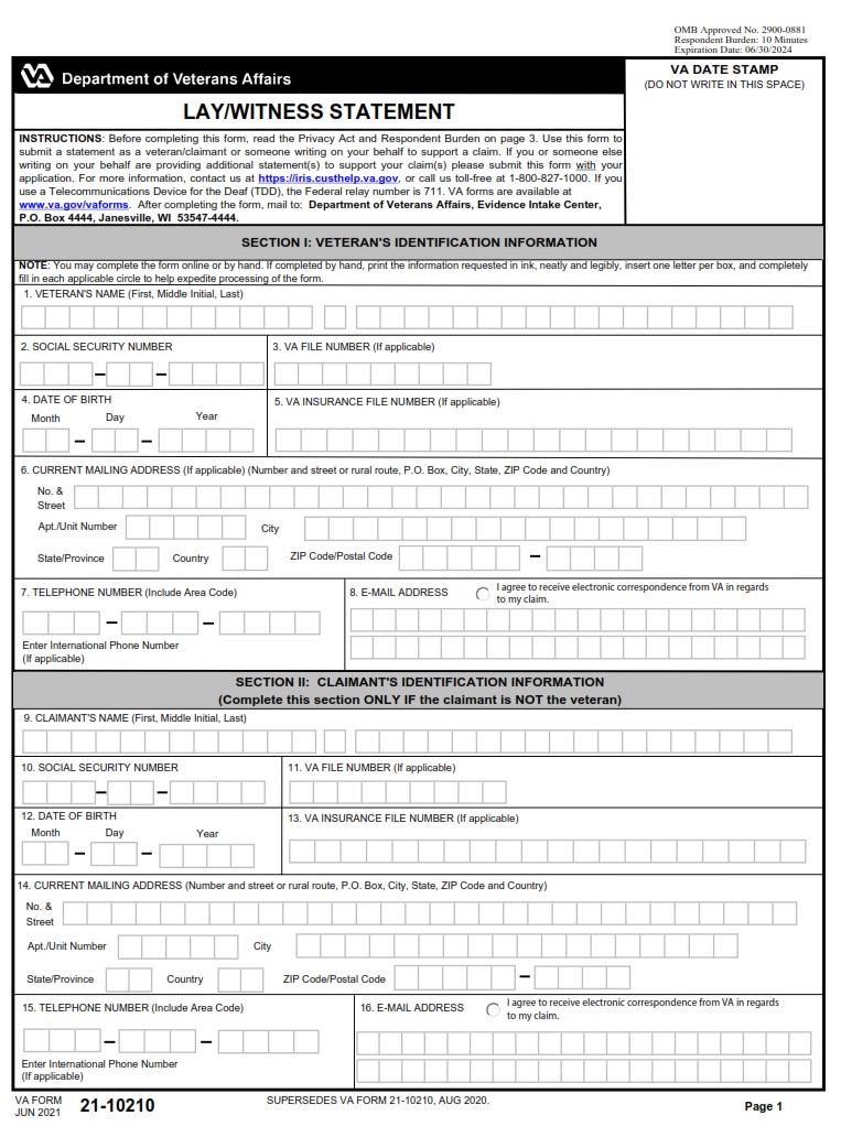 VA Form 21-10210 - Page 1