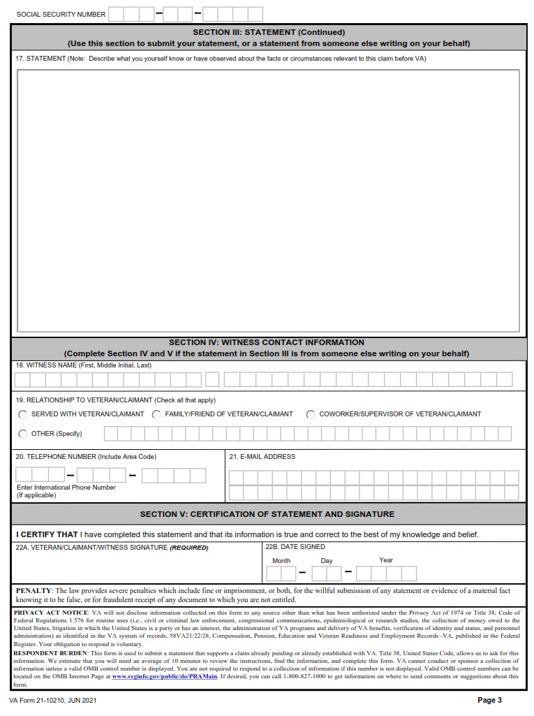VA Form 21 10210 Lay Witness Statement VA Forms