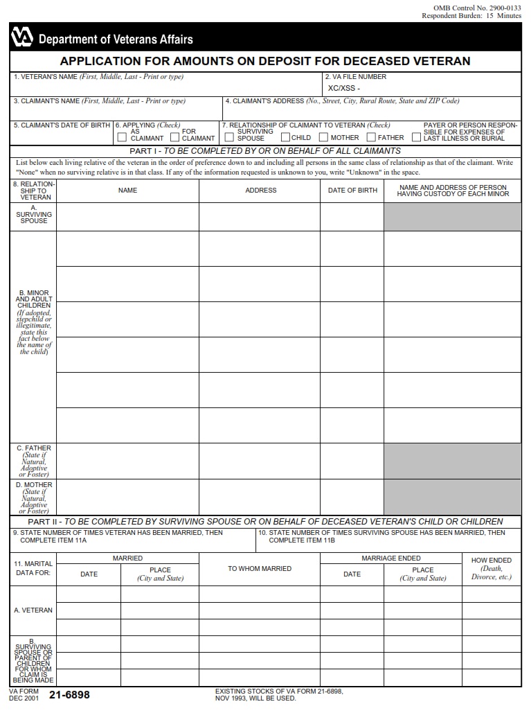 VA Form 21-6898 - Page 1