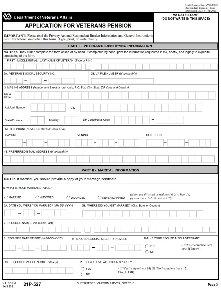 VA Form 21P-527 - Page 1