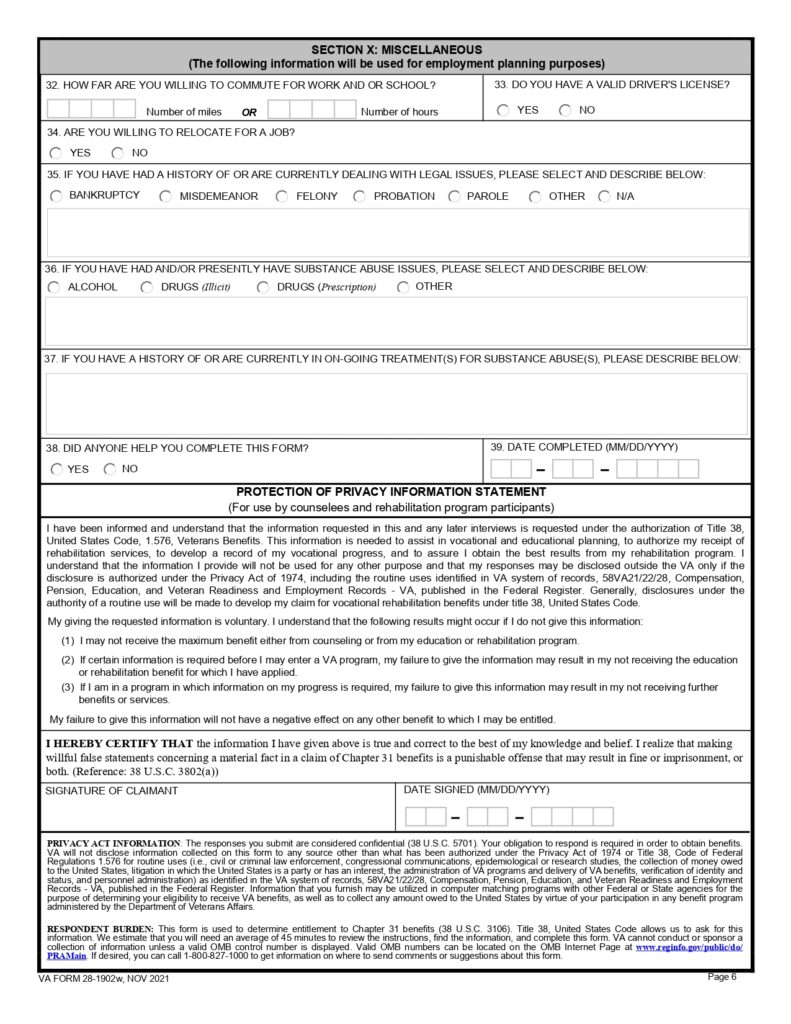 VA Form 28-1902W – Veteran Readiness and Employment (VR&E ...