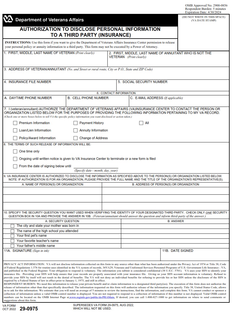 VA Form 29-0975