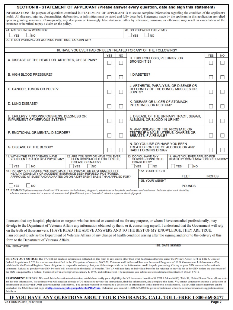 VA Form 29-352 - Page 2