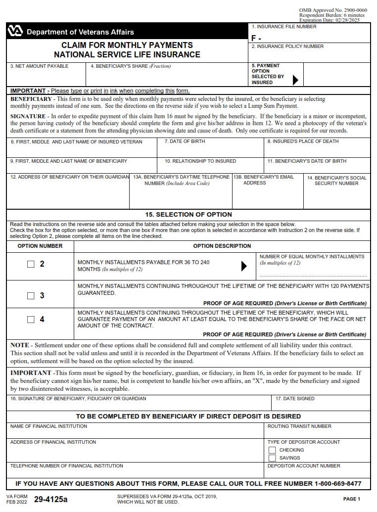 VA Form 29-4125a