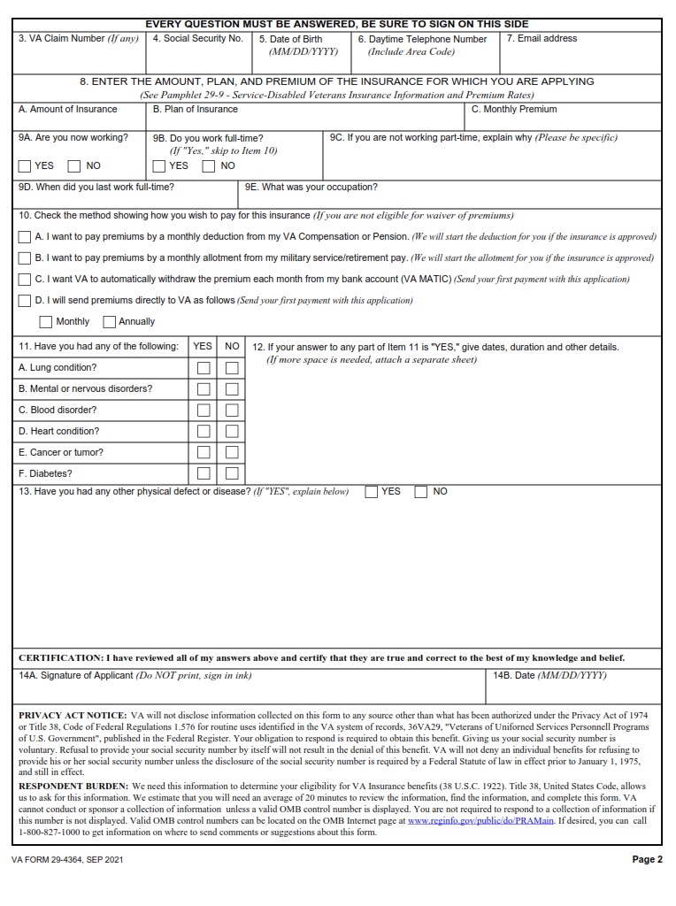 VA Form 29-4364 - Page 2