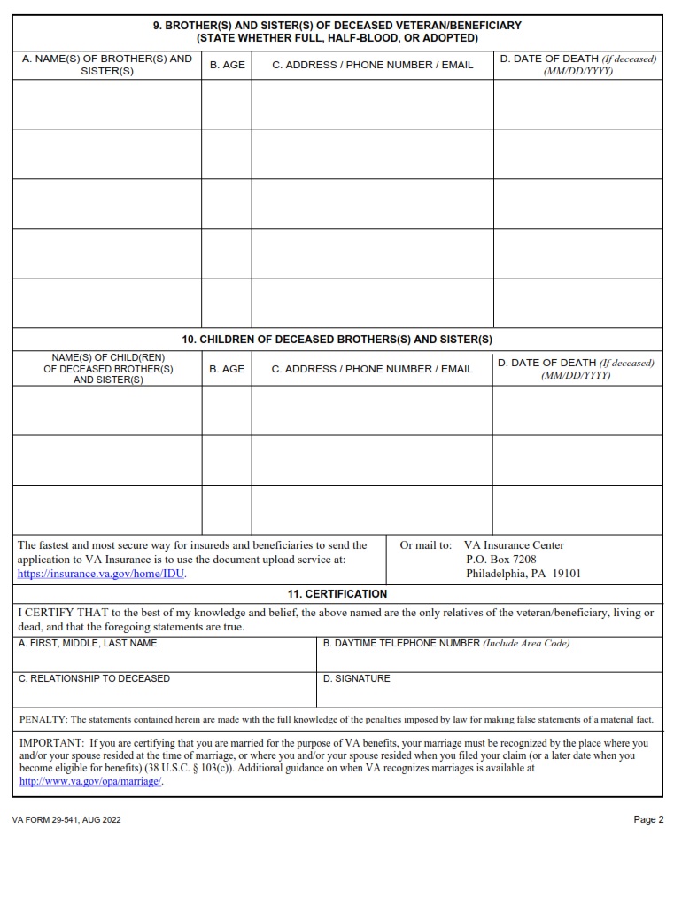 VA Form 29-541 - Page 2