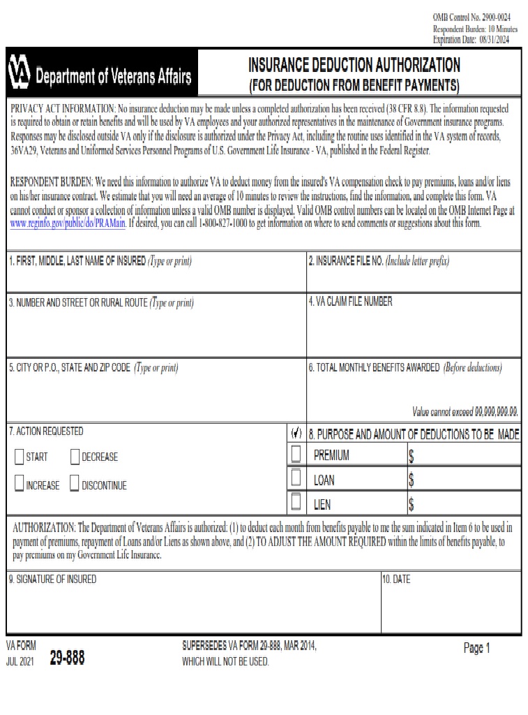 VA Form 29-888