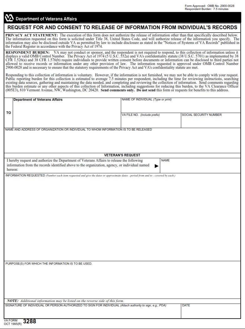 VA Form 3288 - Page 1