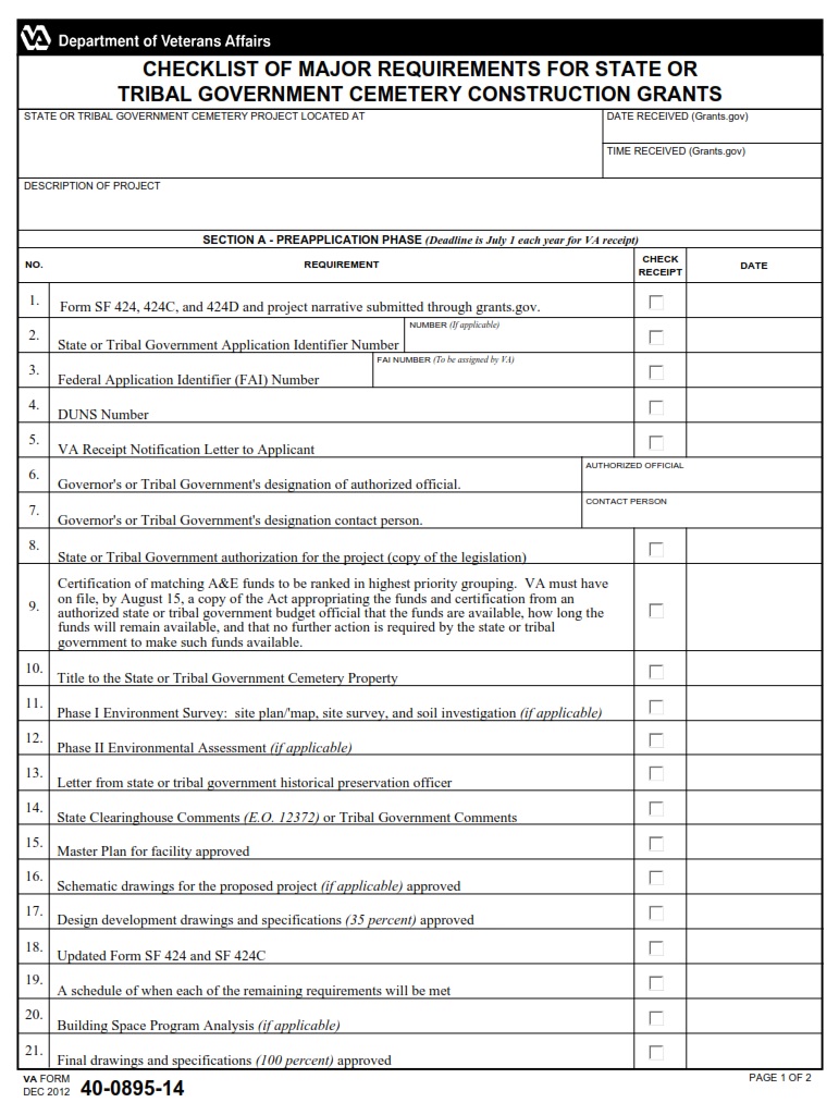 VA Form 40-0895-14 - Page 1