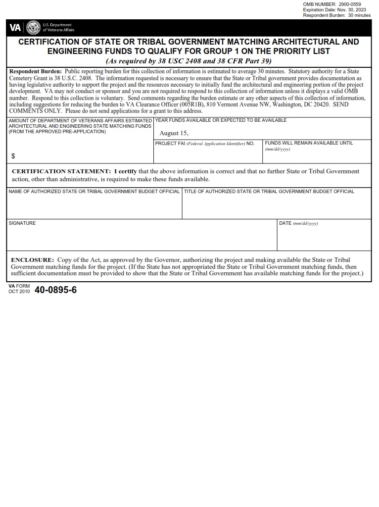 VA Form 40-0895-6