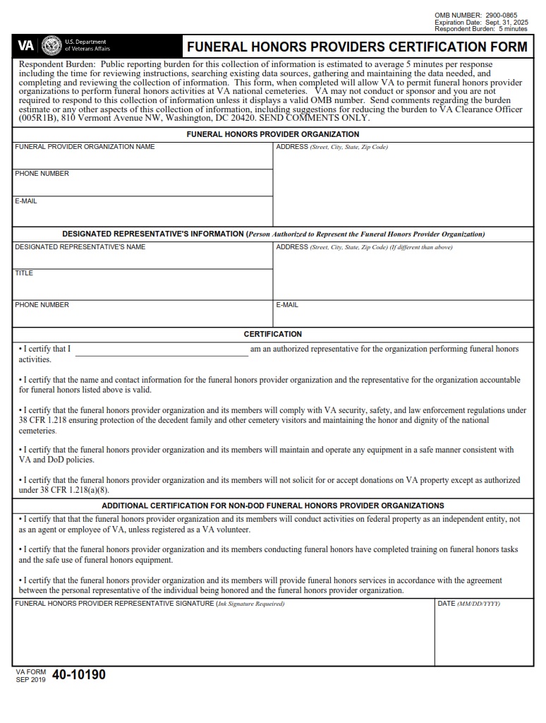 VA Form 40-10190