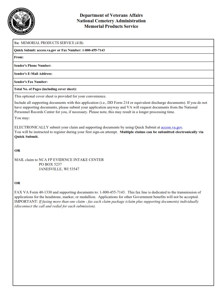 VA Form 40-1330 - Page 1