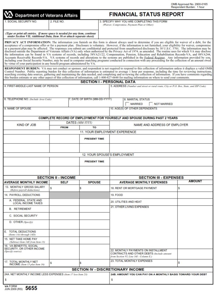 VA Form 5655 – Financial Status Report - VA Forms