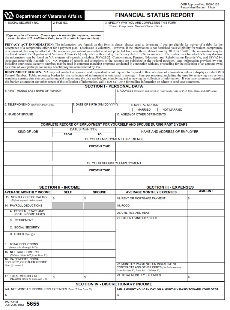VA Form 5655 - Page 1