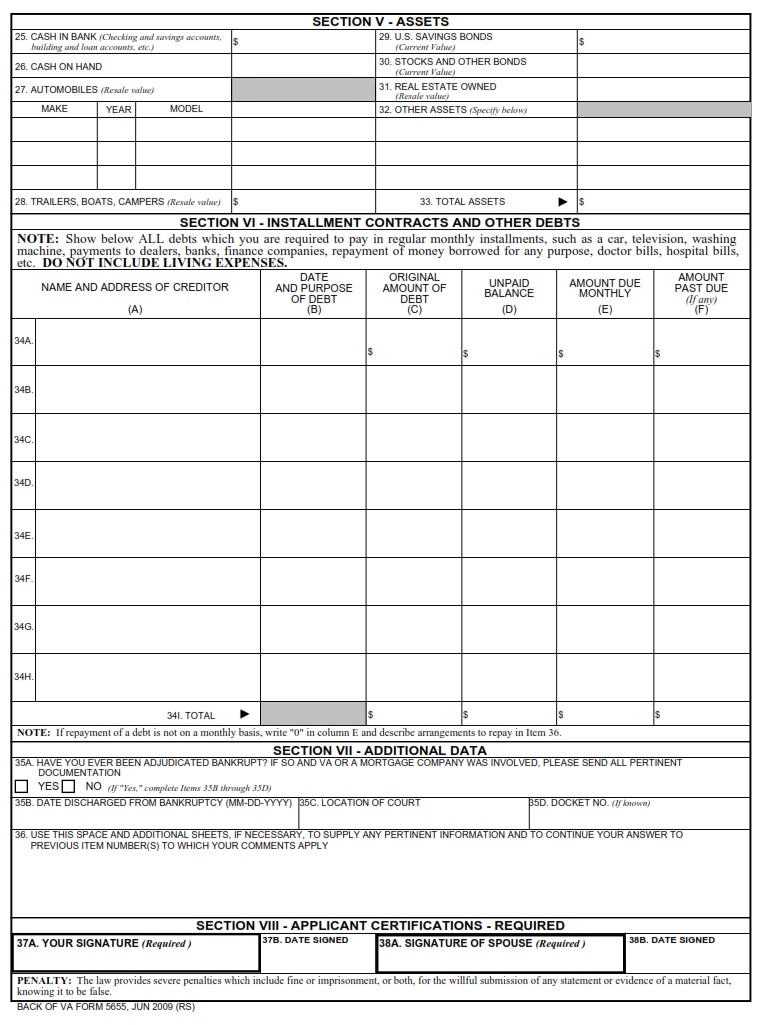 VA Form 5655 - Page 2