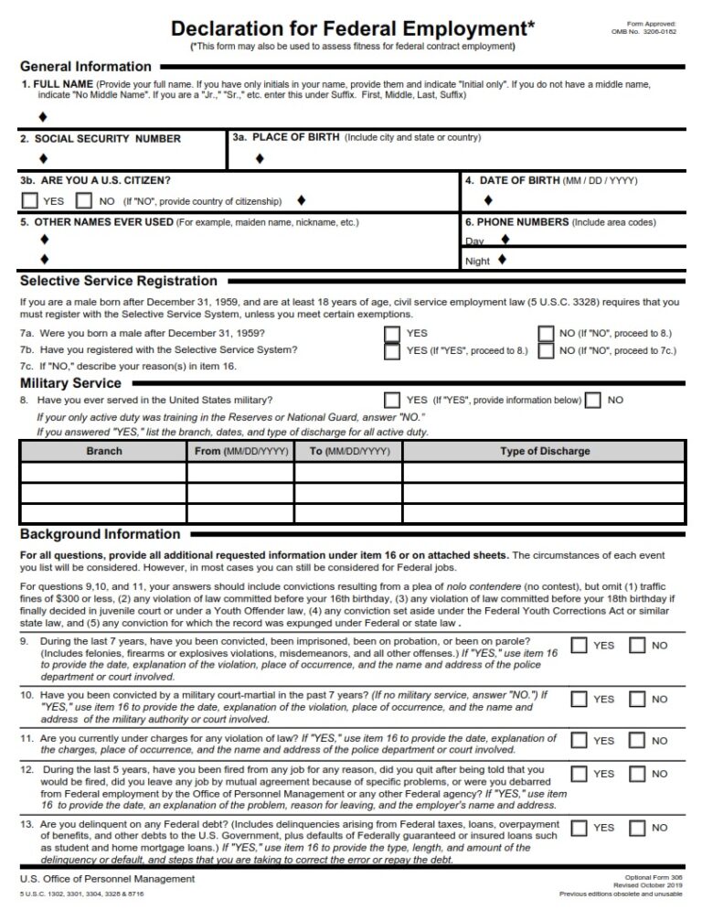 VA Form OF-306 – Declaration for Federal Employment - VA Forms